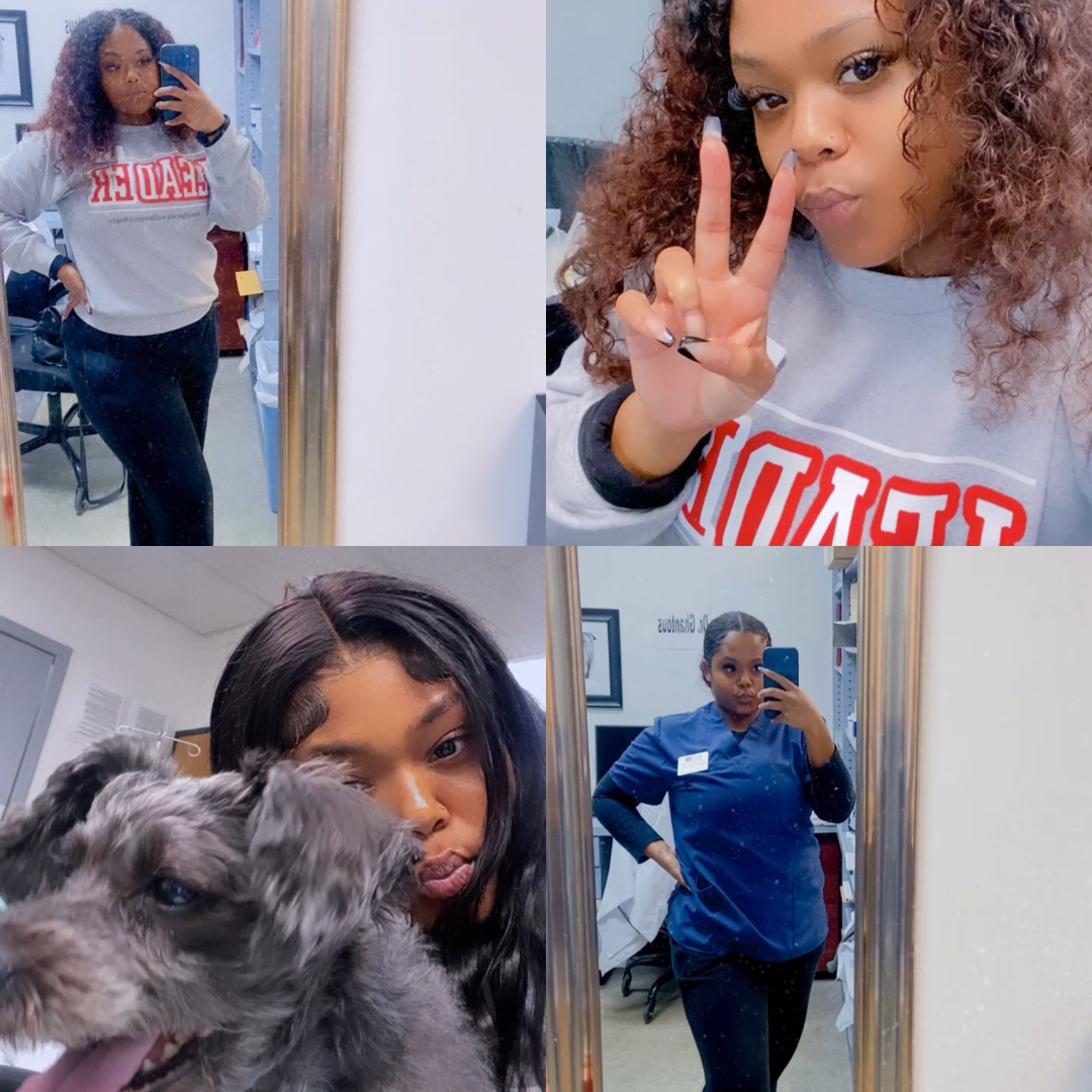 Liyah in professional work attire and scrubs across previous roles